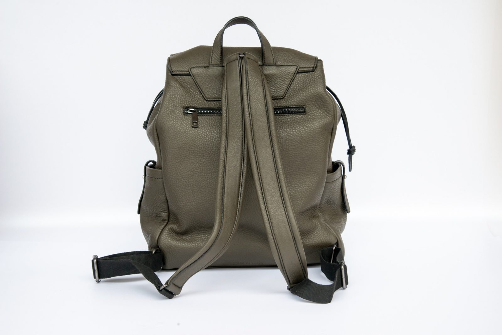 Leonardo - zaino in morbida pelle verde militare con interno in liberty grey